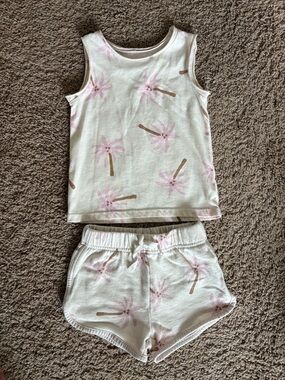Girls Cream & Pink Palm Matching Lounge Set 3T